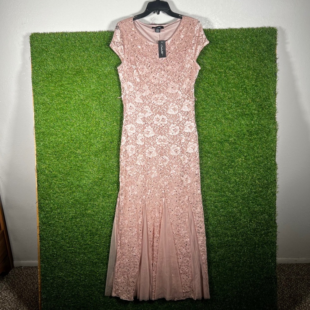 Candalite Womens Small Dusty Rose Pink Floral Lace Sequin Evening Gown D60182-ML